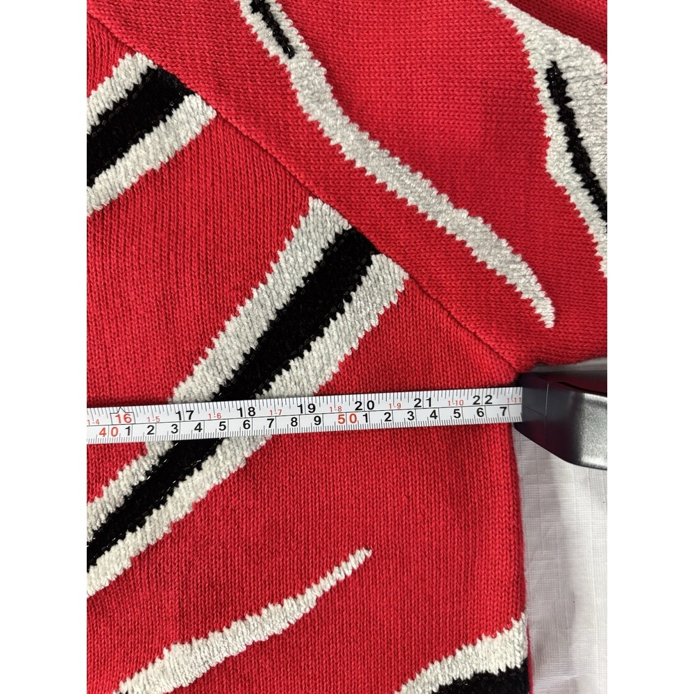 VTG Berek Beaded Fringe Cardigan Sweater XL -Red Black Gray Zebra Stripe NOS NWT - Picture 14 of 16